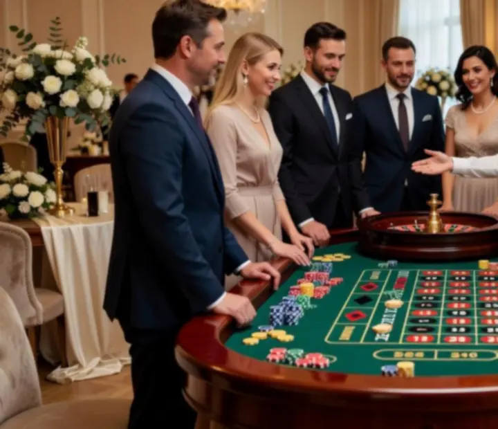 Stół ruletki przygotowany na elegancki wieczór kasynowy podczas eventu firmowego